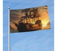 Drapeau 3 x 5 FTPirate Ship Drapeaux amusants pour toutes les saisons pour l'extérieur saisons pour la décoration de dortoir Fêtes en pl