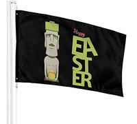 Drapeau 3 X 5 Moai Île de Pâques Oeuf 100% Polyester Monocouche Translucide Drapeaux 90 X 150CM - Bannière 3' X 5'