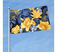 Drapeau 3 x 5 pieds Base bleue Drapeaux floraux jaunes drôles de vacances pour toutes les saisons pour l'extérieur saisons pour la décoration de dor