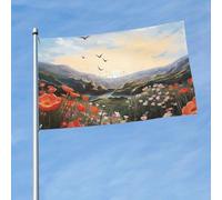 Drapeau 3 x 5 pieds Oiseaux volant au-dessus des champs de fleurs Drapeaux amusants de vacances pour toutes les saisons pour l'extérieur saisons pou
