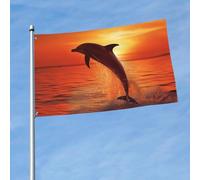 Drapeau 3 x 5 pieds saisonnier Coucher de soleil beau dauphin Dde printemps pour les décorations de vacances en plein air