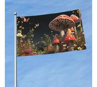 Drapeau 3 x 5 pieds style conte de fées champignons drapeaux drôles pour toutes les saisons pour l'extérieur saisons pour la décoration
