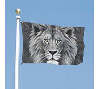 Drapeau 35x59 pouces noir et blanc à tête de lion, drapeau de maison, bannière de vacances humoristique, drapeau vertical double face pour extérieur, drapeaux de jardin d'été avec œillets en laiton