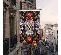 Drapeau 3x5 pieds Drapeauxface Extérieur Crânes de fleurs colorées drôle Bannières de cour de bienvenue pour la maison Jardin Cour Pelouse Décoration intérieure/extér