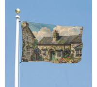 Drapeau 47x70 pouces, maisons en pierre, villes anglaises, drapeau vintage, drapeau de maison, bannière de vacances amusante, drapeau vertical double face pour extérieur, drapeaux de jardin d'été a