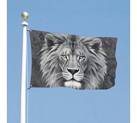 Drapeau 47x70 pouces noir et blanc à tête de lion, drapeau de maison, bannière de vacances humoristique, drapeau vertical double face pour extérieur, drapeaux de jardin d'été avec œillets en laiton