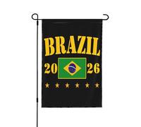Drapeau 6 étoiles Brésil 2026, supporter du Brésil, ballon de football, Coupe du monde 2026, bannière double face 30 x 45 cm (12 x 18 pouces), sans mât