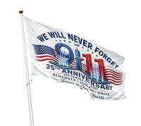 Drapeau 9/11 avec œillets - Bannière commémorative 25e - Never Forget | Drapeau commémoratif de septembre de 0,9 x 1,5 m pour extérieur, jardin, cour, terrasse, pelouse, chemin, maison, cuisine