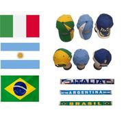 Drapeau 90 x 140 cm, écharpe football satin double face et casquette baseball supporters du monde Argentine, Brésil ou Italie