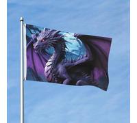 Drapeau 90 x 150 cm - Décoration de jardin - Bannière robuste - Dragon violet - Drapeau de lune - Bannière d'extérieur avec 2 œillets - Drapeaux de bienvenue pour les vacances en toutes saisons