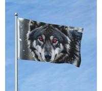Drapeau 90 x 150 cm - Décoration de jardin - Bannière robuste - Grand loup noir avec yeux rouges - Bannière d'extérieur avec 2 œillets - Drapeaux de bienvenue pour les vacances en toutes saisons