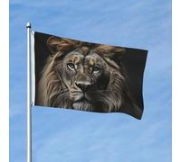Drapeau 90 x 150 cm - Décoration de jardin - Bannière robuste - Noir et blanc - Tête de lion - Bannière d'extérieur avec 2 œillets - Drapeaux de bienvenue pour les vacances en toutes saisons
