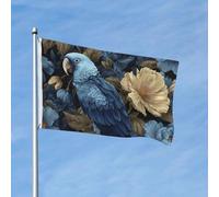 Drapeau 90 x 150 cm - Décoration de jardin - Bannière robuste - Perroquet bleu en fleurs - Bannière d'extérieur avec 2 œillets - Drapeaux de bienvenue pour les vacances en toutes saisons