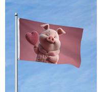 Drapeau 90 x 150 cm - Décoration d'extérieur robuste - Drapeau de jardin en forme de cochon tenant un cœur - Bannière de cour en polyester 200D avec 2 œillets - Bannière d'intérieur et d'extérieur