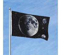 Drapeau 90 x 150 cm - Décoration d'extérieur robuste - Drapeaux de jardin - Lune, étoiles et planètes - En polyester 200D - Avec 2 œillets - Bannière d'intérieur et d'extérieur pour les vacances en