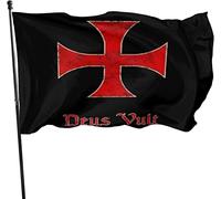 Drapeau 90x150cm, Croix Des Templiers Des Chevaliers Deus Vult Drapeau De Bienvenue Couleurs Vives Bannière De Drapeaux 2 Œillets Métalliques Grand Drapeau, Pour D'Intérieur, Jardin