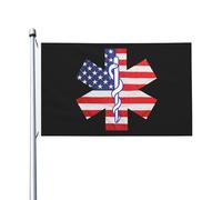 Drapeau 90X150cm, EMS Star of Life EMT Paramédical Médecin Américain avec œillets Drapeaux Renforcé Bannière Extérieure pour Décorations Restaurant Maison