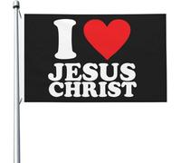 Drapeau 90X150cm, J'aime Jésus-Christ Renforcé Drapeaux avec œillets Bannière Extérieure pour Fête Décorations manif
