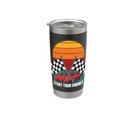 Drapeau à carreaux pour les amateurs de course de voitures de course démarrez vos moteurs Gobelet isotherme en acier inoxydable double paroi