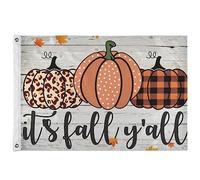 Drapeau à carreaux rétro en bois léopard citrouilles 0,9 x 1,5 m avec œillets en laiton rustique pour décoration intérieure et extérieure