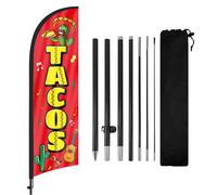 Drapeau à crampons Publicité Swooper, drapeau en plumes avec mât de drapeau et piquet de terre, enseigne de plumes publicitaires pour les entreprises de tacos de 2,3 m