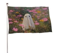 Drapeau à fleurs roses et jaunes avec fantôme mignon - 9,1 x 1,5 m - Bannière décorative pour cour, porche, pelouse, ferme