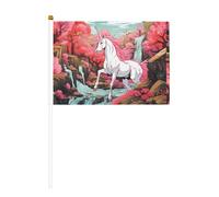 Drapeau à main 6 pièces imprimé double face licorne rose 14 x 20,8 cm, adapté pour les activités d'équipe encourageant