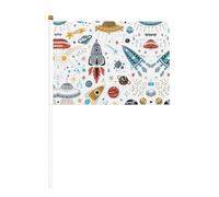 Drapeau à main avec fusées de dessin animé pour célébration d'événements royaux pour barbecue, décoration de fête, d'événement, décorations de jardin