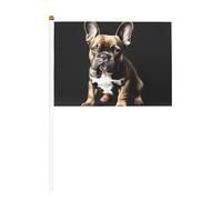 Drapeau à main avec longues oreilles en polyester imprimé bouledogue français avec mât en plastique pour événements et décoration