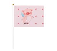 Drapeau à main avec motif cochon volant - 14 x 20,8 cm - Convient pour les fêtes, les événements sportifs, les célébrations