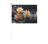 Drapeau à main avec motif lotus blanc bohème - 14 x 20,8 cm - Convient pour les fêtes, les événements sportifs, les célébrations