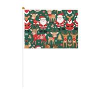 Drapeau à main avec motif Père Noël et cerf de Noël - 14 x 20,8 cm - Convient pour les fêtes, les événements sportifs, les célébrations