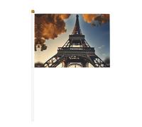 Drapeau à main - Belle Tour Eiffel Paris - En polyester - Avec mât en plastique - Pour événements et décoration