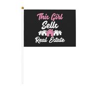 Drapeau à main double face « Cette fille vend de l'immobilier », 14 x 21 cm.