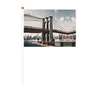 Drapeau à main en polyester imprimé Brooklyn Bridge S avec mât en plastique pour événements et décoration