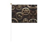 Drapeau à main en polyester imprimé engrenages steampunk cool avec mât en plastique pour événements et décoration