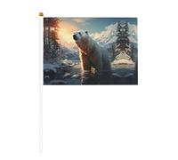 Drapeau à main graphique ours polaire en hiver - 14 x 20,8 cm - Convient pour les fêtes, les événements sportifs, les célébrations