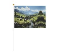 Drapeau à main graphique Vaches de la ferme alpine - 14 x 20,8 cm - Convient pour les fêtes, les événements sportifs, les célébrations
