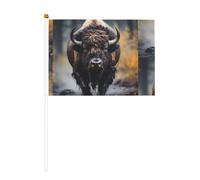 Drapeau à main imprimé double face bison d'Amérique du Nord 14 x 20,8 cm, adapté pour les activités d'équipe encourageant