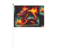 Drapeau à main imprimé double face du Roi dragon dans le feu 14 x 20,8 cm, adapté pour les activités d'équipe encourageant