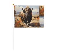 Drapeau à main imprimé double face en forme de troupeau de bison d'Amérique du Nord - 14 x 20,8 cm - Convient pour les activités d'équipe