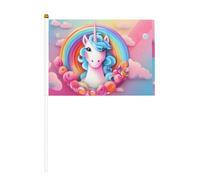 Drapeau à main imprimé double face licorne arc-en-ciel 14 x 20,8 cm, adapté pour les activités d'équipe encourageant