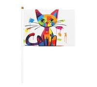 Drapeau à main imprimé double face Motif chat triste 14 x 20,8 cm, adapté pour les activités d'équipe encourageant