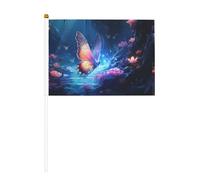 Drapeau à main imprimé double face Motif papillon étrange 14 x 20,8 cm, adapté pour les activités d'équipe encourageant