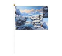 Drapeau à main imprimé double face Motif paysage de montagne enneigée 14 x 20,8 cm, adapté pour les activités d'équipe encourageant