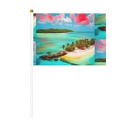 Drapeau à main imprimé double face Motif paysage des Caraïbes 14 x 20,8 cm, adapté pour les activités d'équipe encourageant