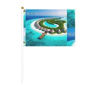 Drapeau à main imprimé double face Motif paysage des Maldives 14 x 20,8 cm, adapté pour les activités d'équipe