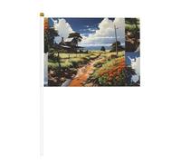 Drapeau à main imprimé double face Motif paysage idyllique 14 x 20,8 cm, adapté pour les activités d'équipe encourageant