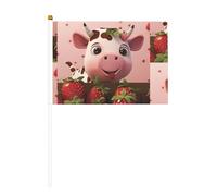 Drapeau à main imprimé double face Motif vaches et fraises 14 x 20,8 cm, adapté pour encourager les activités d'équipe