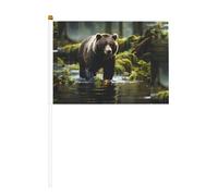 Drapeau à main imprimé double face ours marron 14 x 20,8 cm, adapté pour les activités d'équipe encourageant
